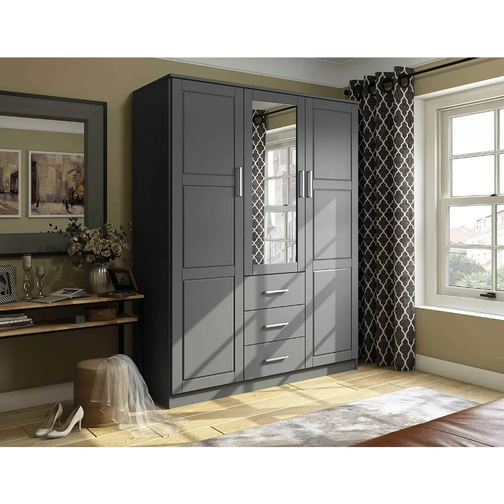 

Wardrobes，Solid Wood 3-Door Wardrobe Armoire Closet With Mirror And 3 Drawers,Renewable Eco-Friendly Wood,wardrobes Closet