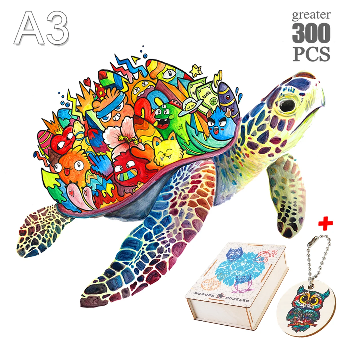 Top Quality Irregular Shape Wooden Animal Puzzles Colorful Sea Turtles Taichi Brain Game For Kids Adults Special Montessori Toys