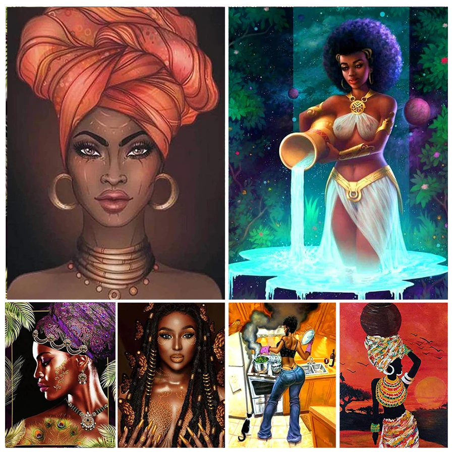 

Большой размер Алмазная вышивка Абстрактная африканская женщина DIY 5D алмазная живопись Пейзаж Вышивка крестиком Полный комплект Настенный художественный декор