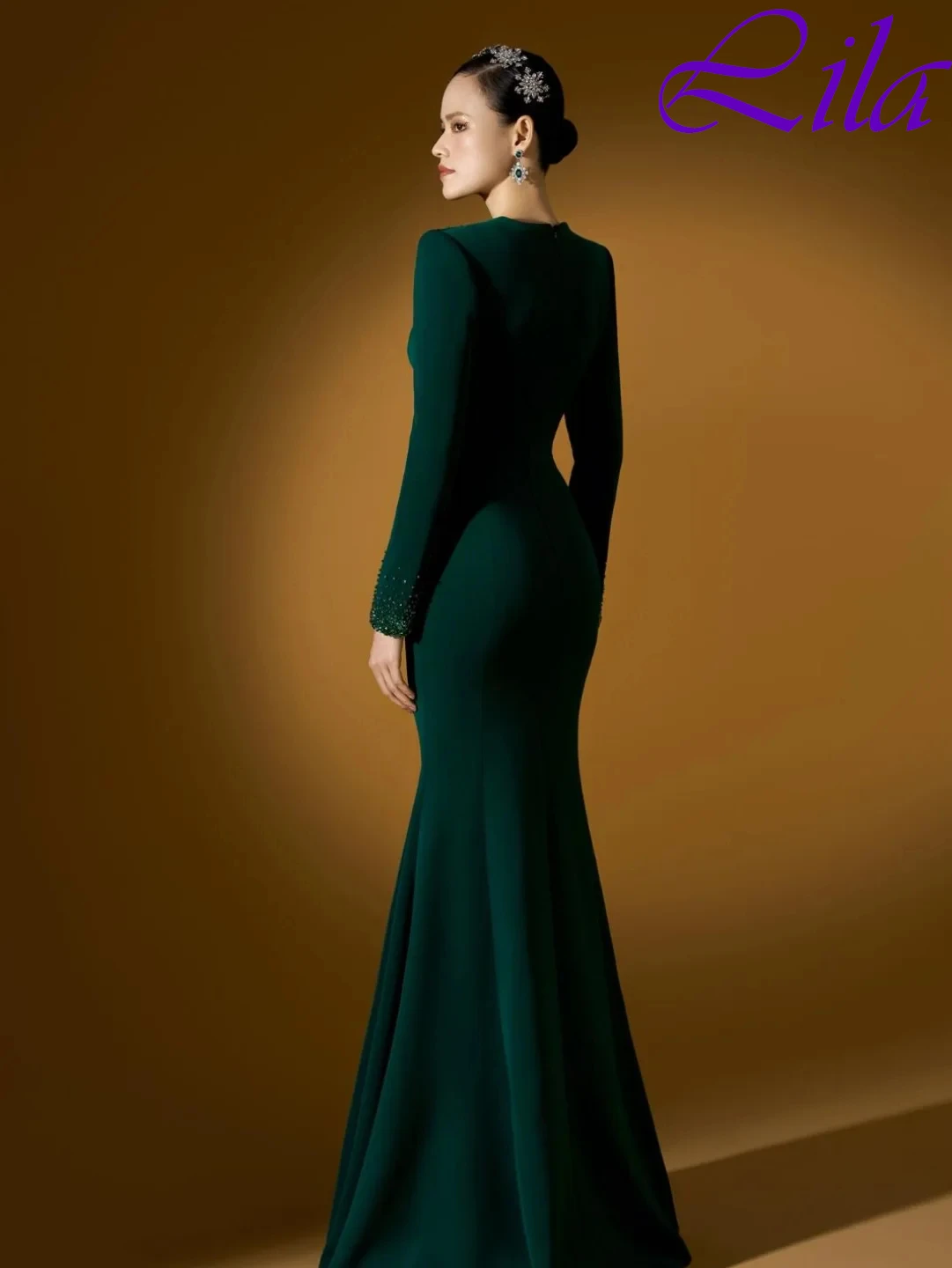 تخصيص حورية البحر الخامس الرقبة طويلة الأكمام فستان سهرة رسمي أنيق دقيق مناسبة مخصصة أثواب موضة فساتين المشاهير