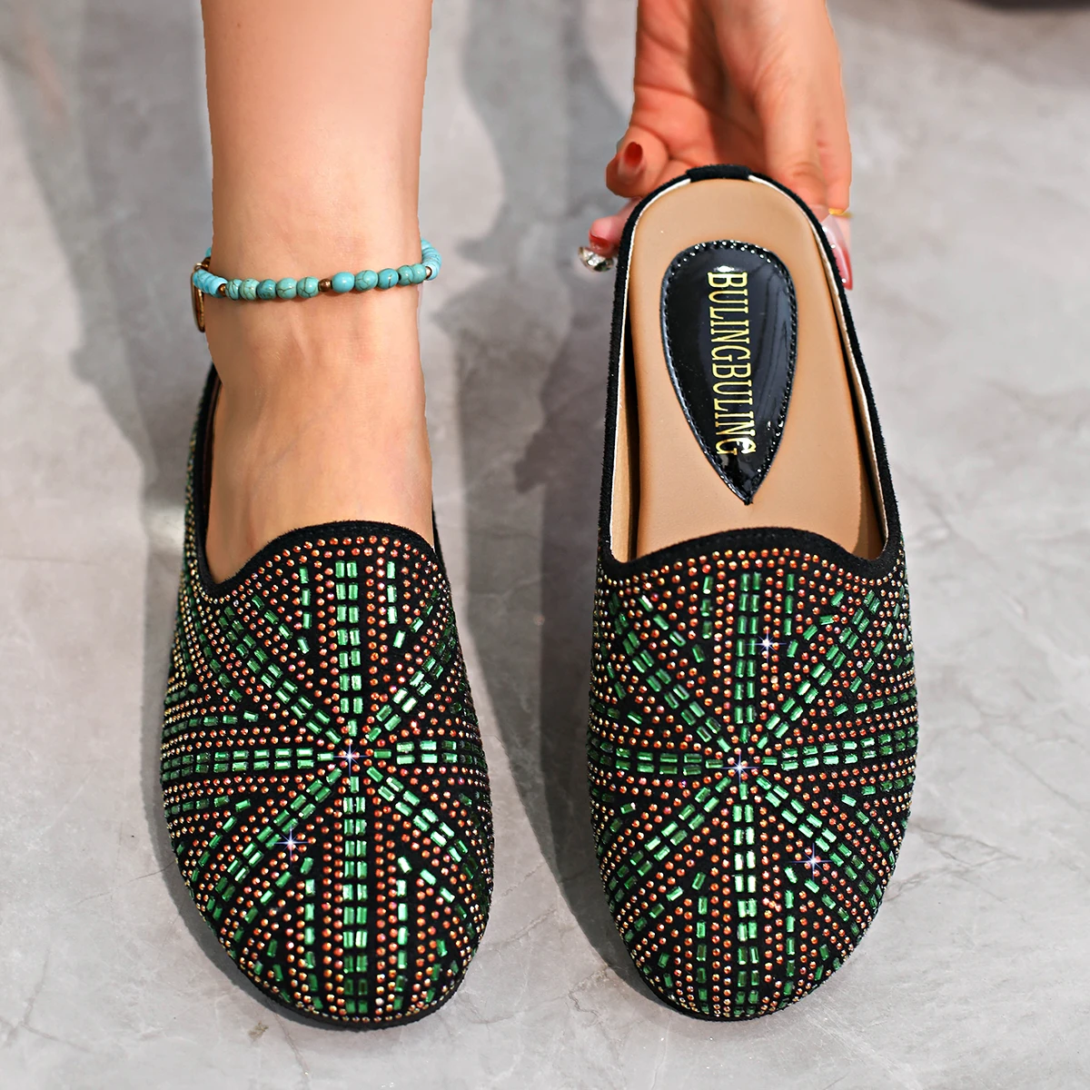 

Женские тапочки, разноцветные женские тапочки на плоском каблуке с блестками, повседневные банкетные сандалии, модные туфли-лодочки со стразами, женские шлепанцы