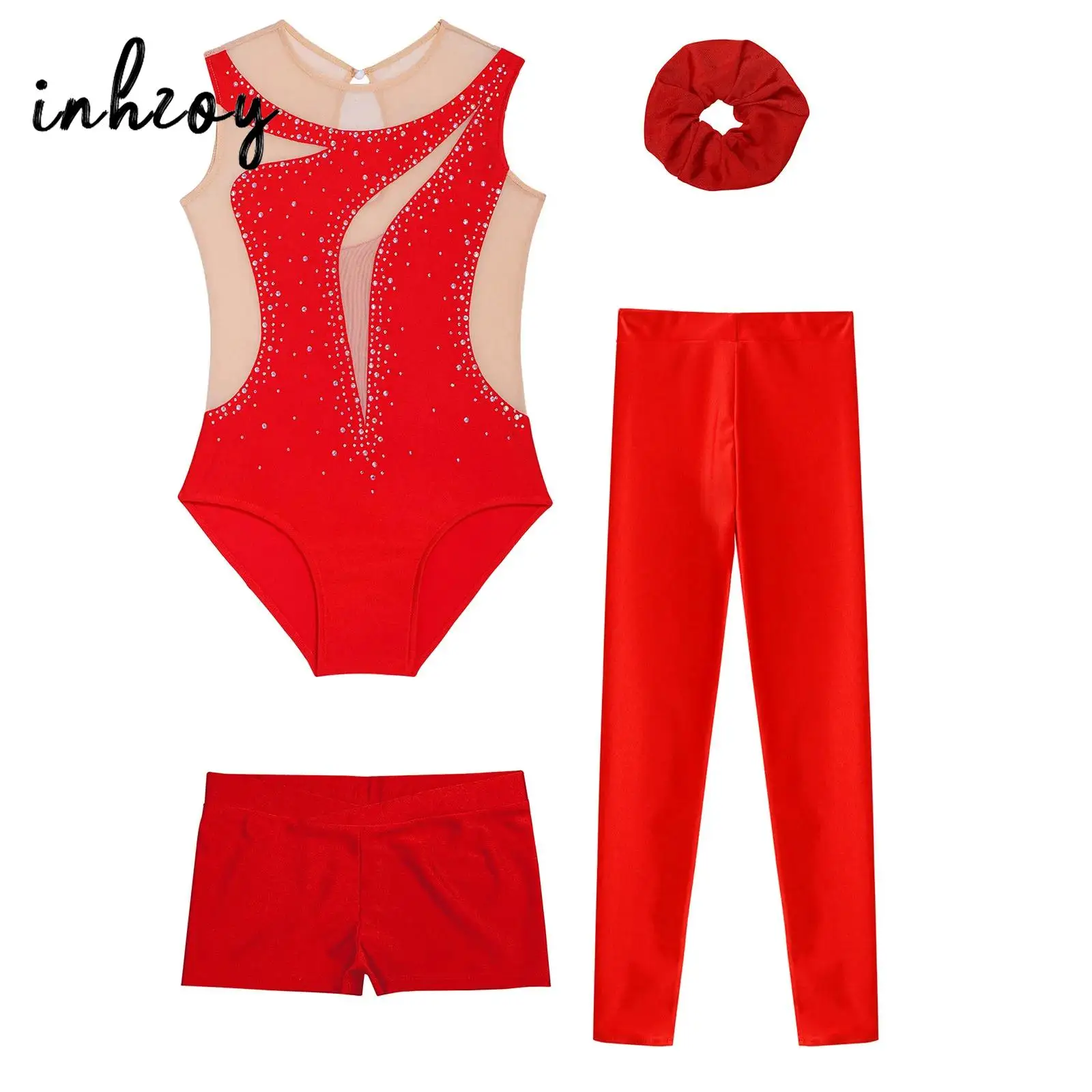 أطفال بنات الباليه الرقص مجموعات رياضية الجمباز تجريب Dancewear وتتسابق حجر الراين يوتار السراويل طماق أغطية الرأس #1