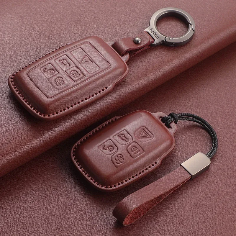 

Leather Car Remote Key Case Shell For Land Rover Range Rover Sport Evoque Freelander Velar Discovery 4 Keyless Protector Key Fob