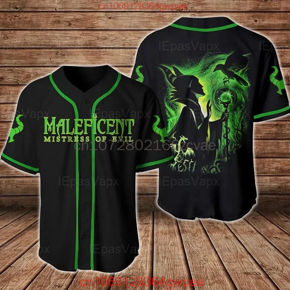 Disney Villain Maleficent Baseball Jersey Shirt Custom Name Men\'s Women Short Sleeve Shirt Disney Casual Sports Baseball Uniform