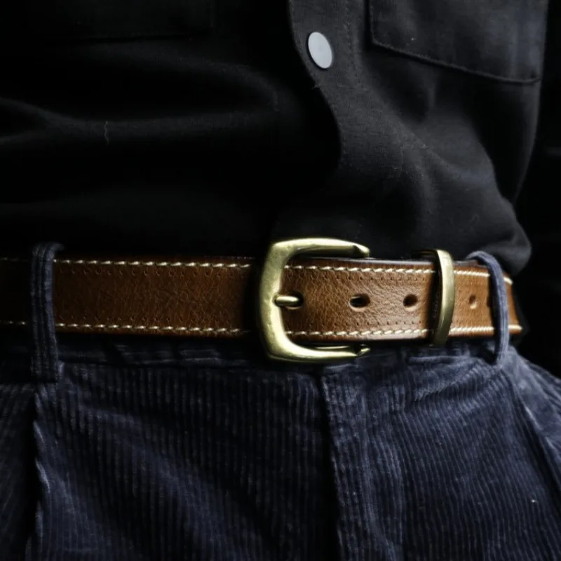 

3.5CM Man Water Washed Head Layer Cowhide American Workwear Jeans Belt Hand Sewn Casual Men's Genuine Leather Belts
