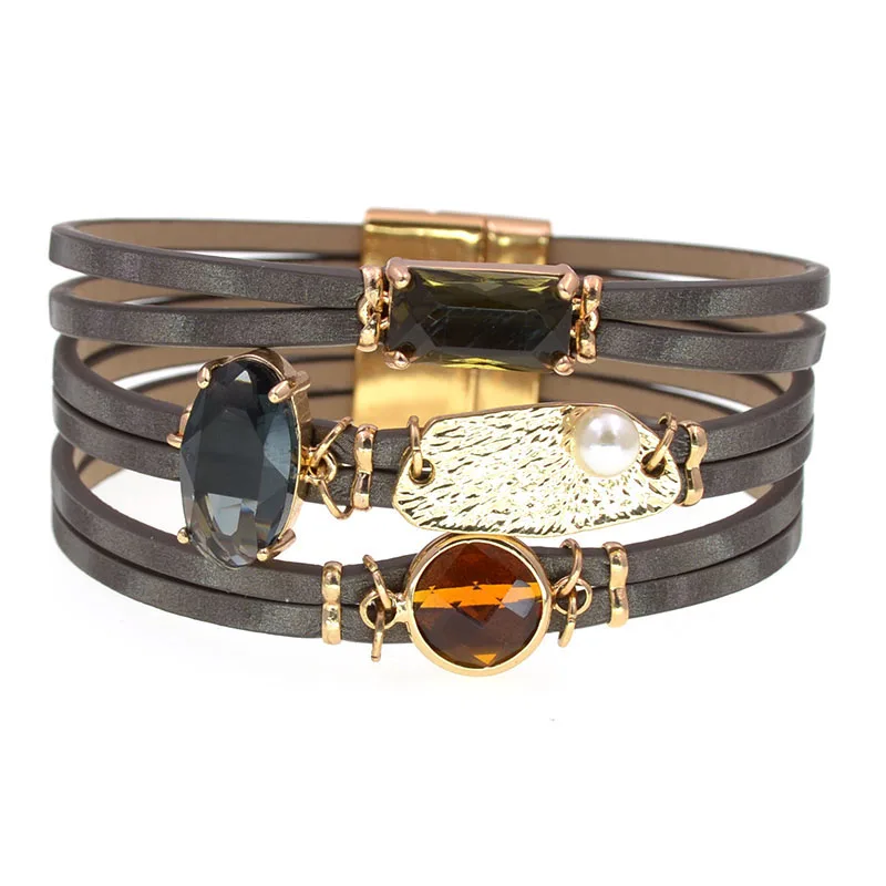 WELLMORE women bracelet glass leather bracelets for women charm bracelet fashion female jewelry wholesale dropshipping