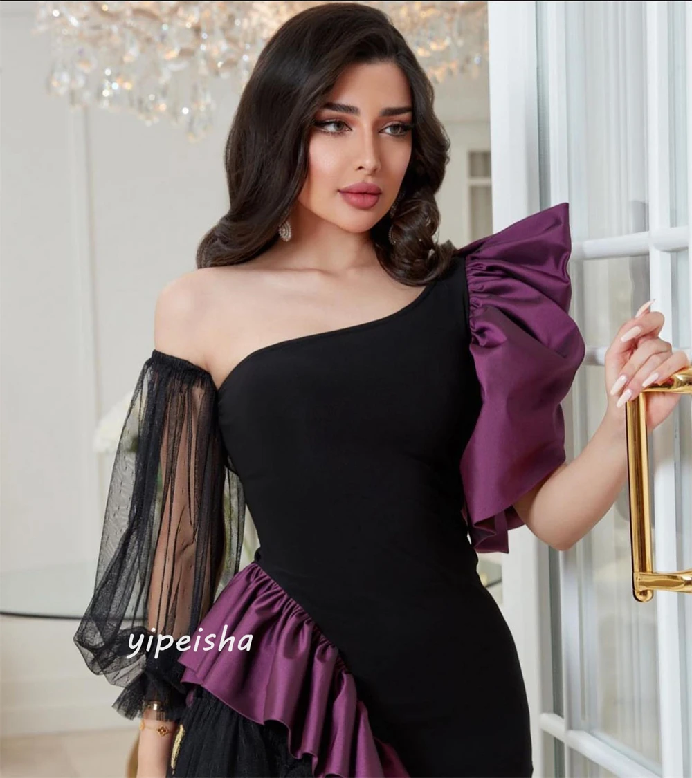 Prom Dress Jersey Draped Ruffles Quinceanera A-line Off-the-shoulder Bespoke Occasion Gown Midi Dresses Evening Saudi Arabia