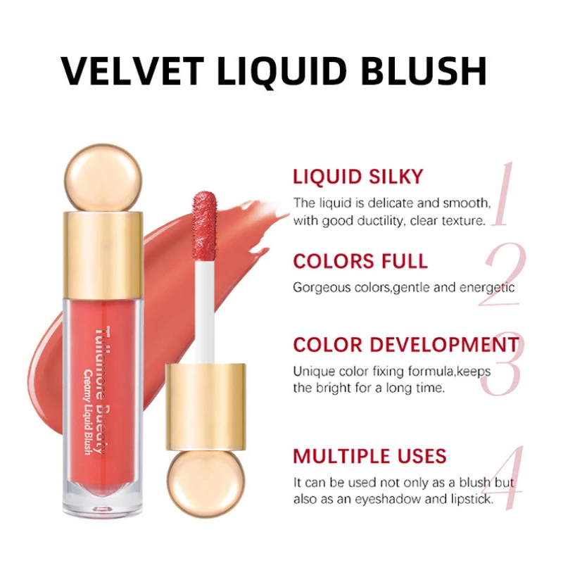 Matte Liquid Blush Velvet Blusher Orange Peach Face Pigment Lasting Beauty Natural Cheek Tint Cream Blush Makeup Cosmetics 7.5ml