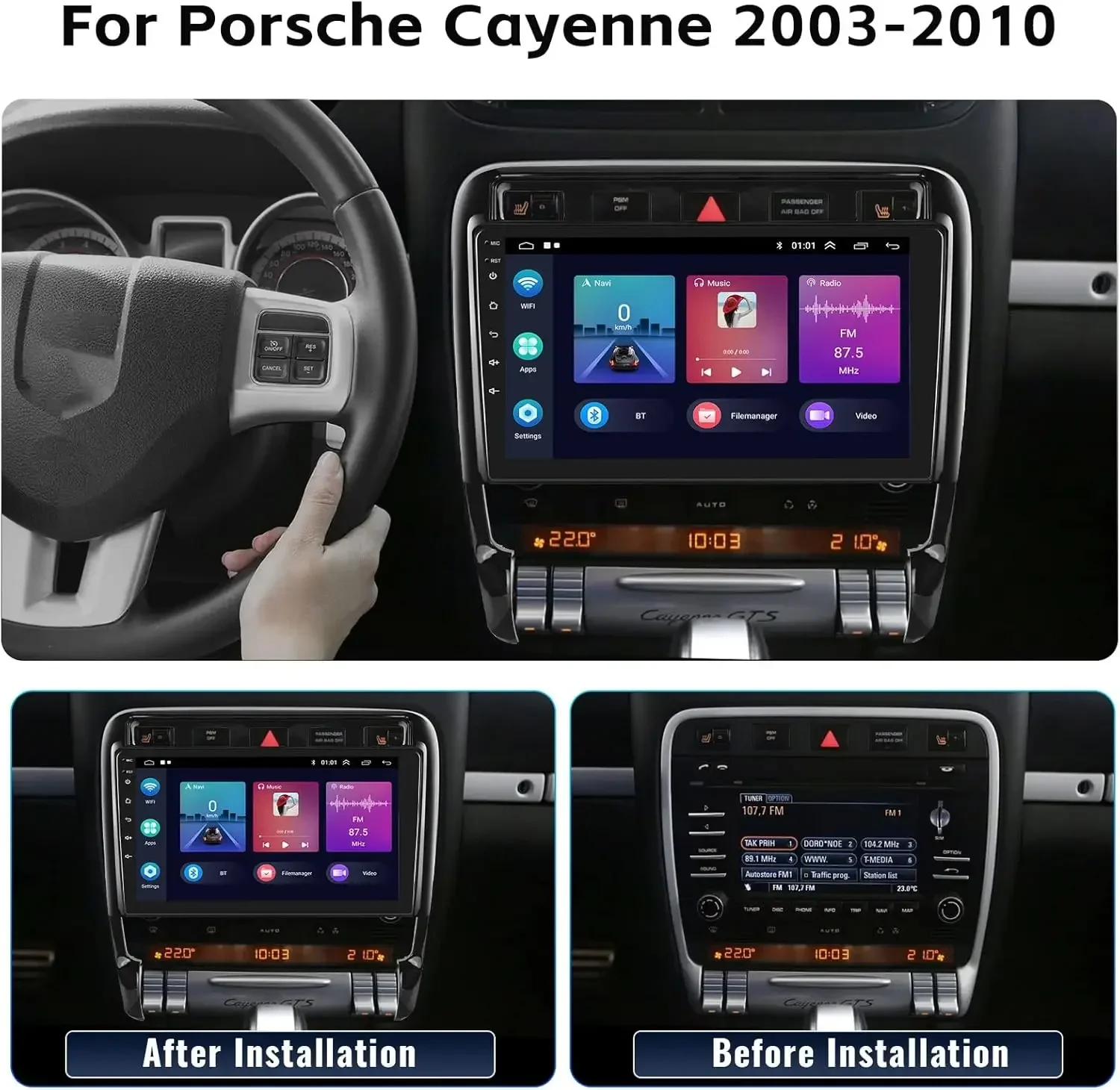 2G+32G Android 13 Car Stereo for Porsche Cayenne 2003-2010 Wireless fit for Apple Carplay Android Auto 9inch HD Touchscreen Car