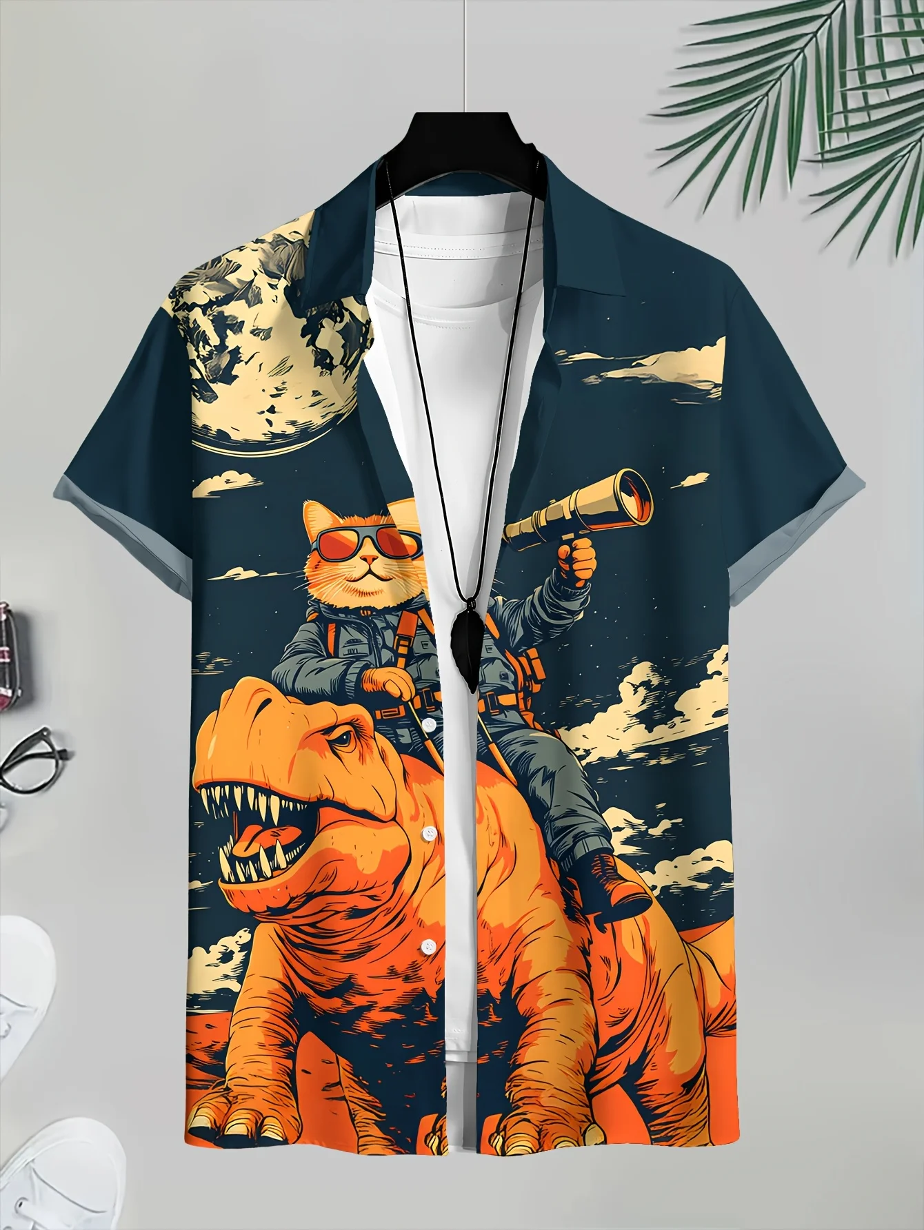 Men's Premium Choice Printed Design  Not Textured, Men's Hawaiian Shirt with Vintage Kitten Pattern, Beach Vacation Casual Shirt