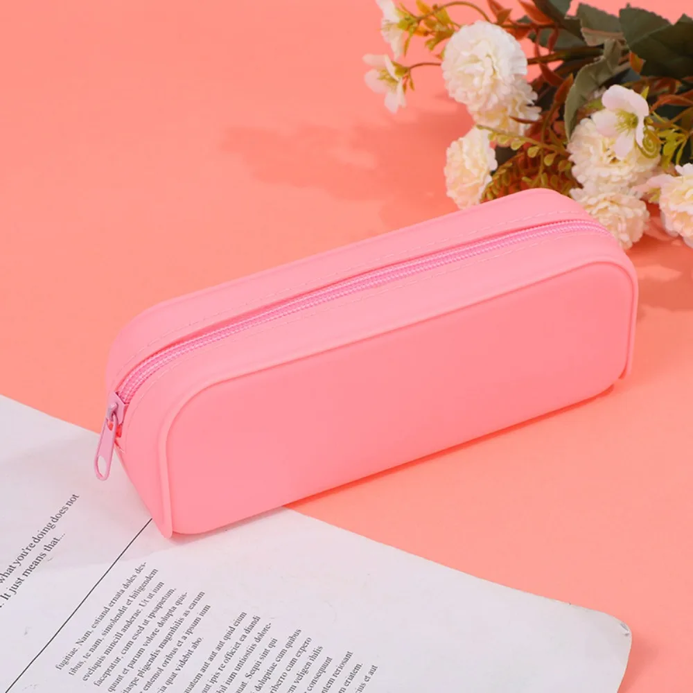 Minimalist Zippered Silicone Pencil Case Large Capacity Waterproof Pen Bag Candy Color Stationery Storage Pouch Student