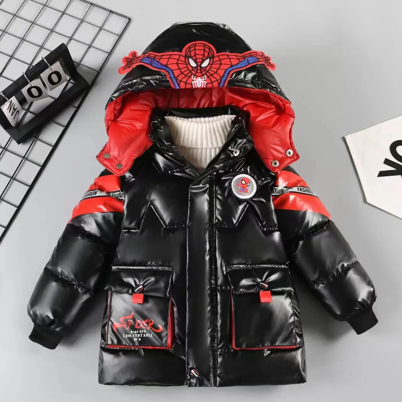 Manteau en duvet SpidSuffolk pour bébé garçon, veste épaisse rembourrée en coton, parka à capuche chaude, vêtements pour enfants, vêtements d\'hiver,