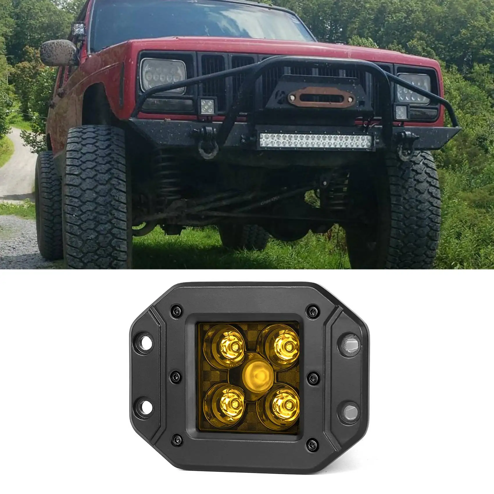 25W LED Off-Road Work Light Waterproof Driving Light Square Fog Light Yellow Light for Car Truck Atv Trailer Motorcycle