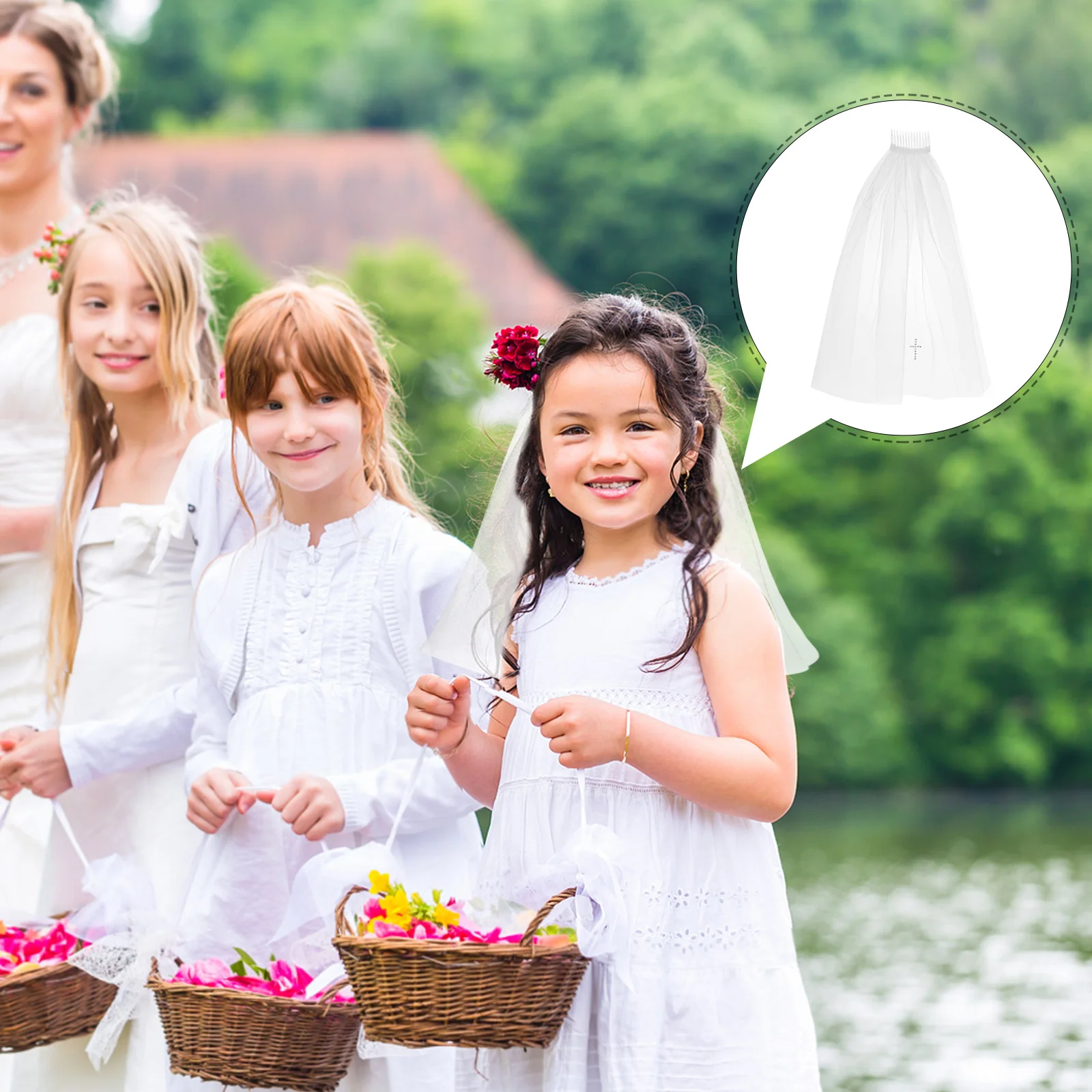 Velo de Primera Comunión con Diseño de Cruz y Peine, Tulle Suave, Tocado de Flores para Bodas, Bautizos, Fiestas y Ocasiones Especiales