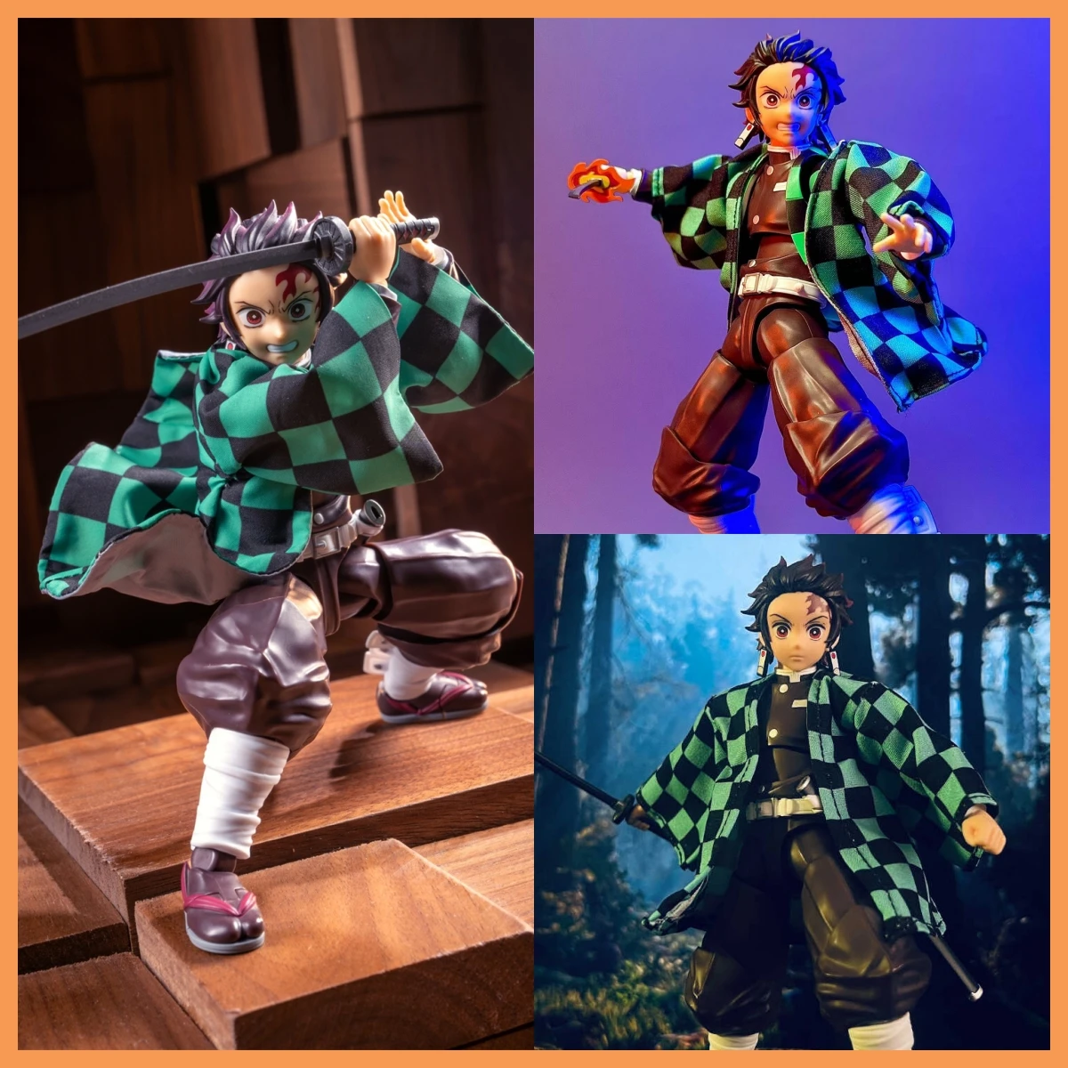 Handmade 1/12 Classic Japanese Anime Character ‌Kamado Tanjirou‌ Green Checkered Coat Accessories For Shf Action Figures