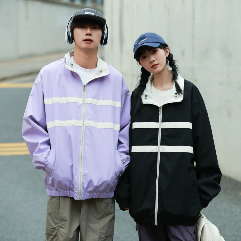 Double-Sided Wear Jaet Loose Fit Stand Collar Men's Versatile Casual Sle Hong Kong Faion Polyester Fiber Long Sve