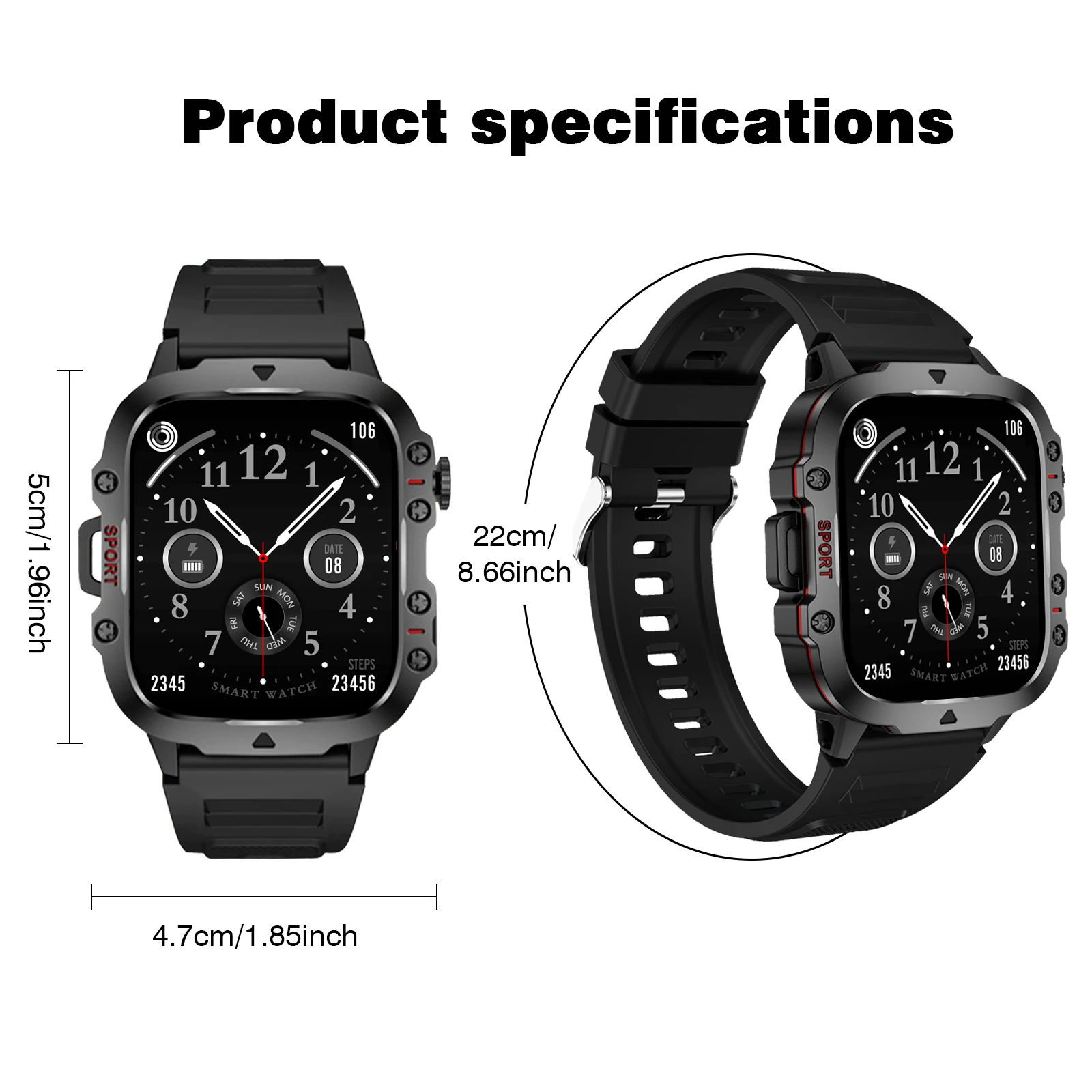 Smart Watch con torcia, chiamate Bluetooth, promemoria messaggio, cinturino in acciaio inossidabile, compatibile con iPhone/Android