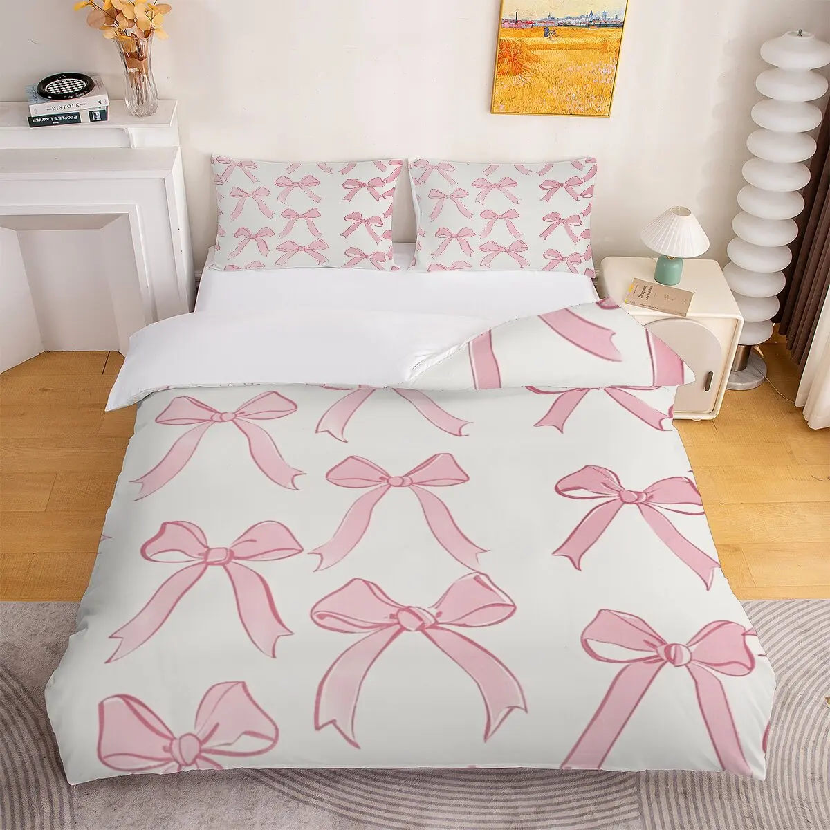 Pink   Duvet size  Background trim pattern  1 duvet cover, 2 pillowcases, 3 pieces