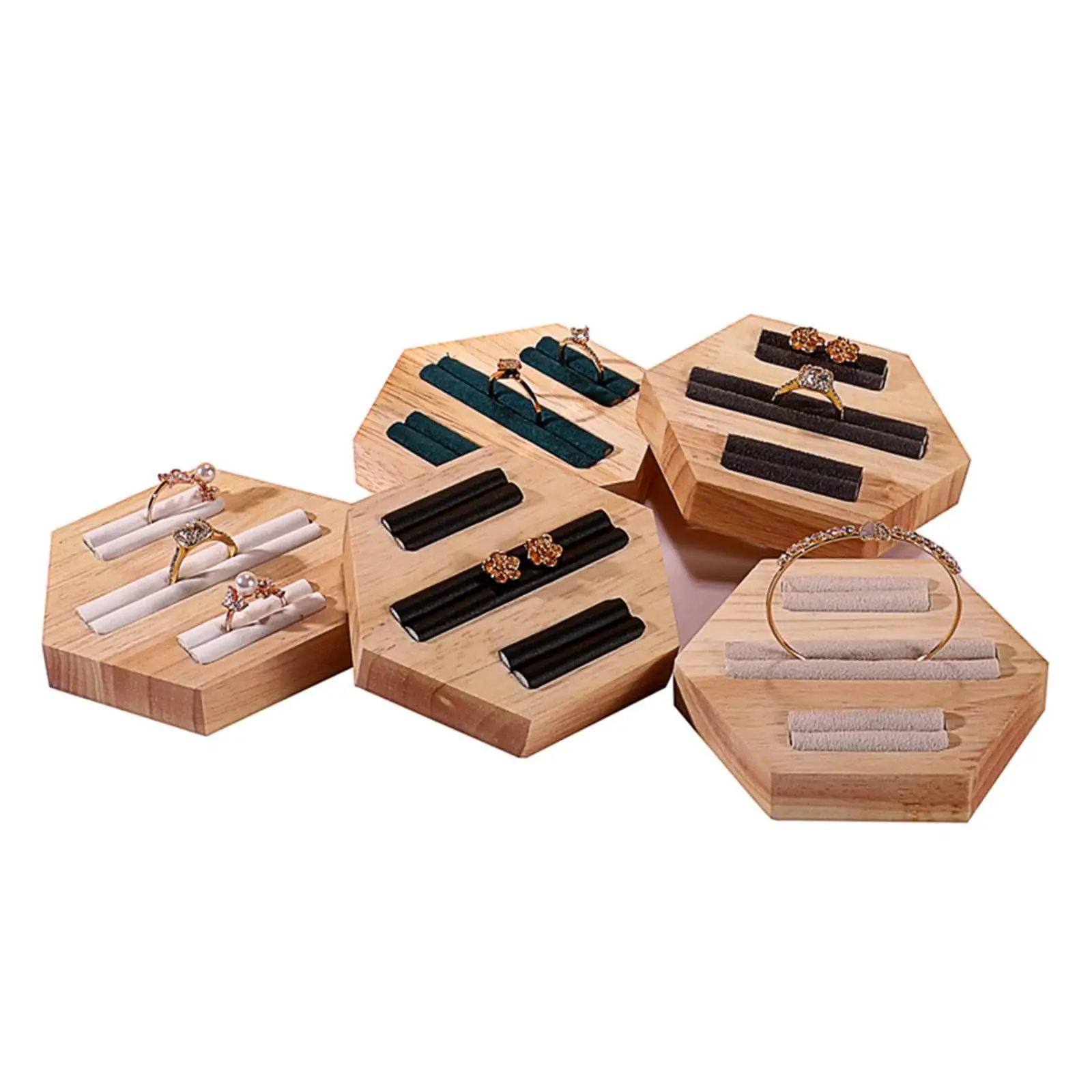 Wooden Hexagon Ring Display Stand Rings Storage Rack Jewelry Holder Tray Organizer Gifts