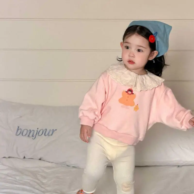 

2026 Spring New Baby Long Sleeve Sweatshirt Girls Cute Cartoon Print Tops Infant Casual Pullover Cotton Toddler Clothes