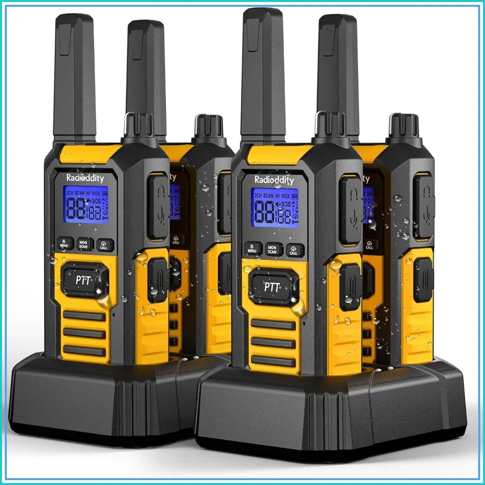 

IP67 Waterproof Floating Walkie Talkies, Heavy Duty Long Range Two Way Radio 2400mAh Battery, One-Key Group Call, Vibrate Alert, SOS, Dual PTT, for Construction Hunting, 4 Packs