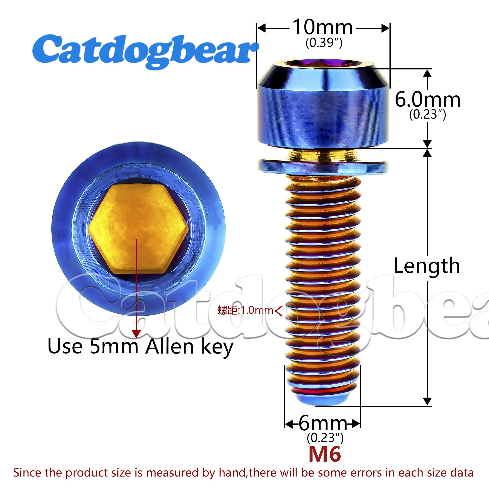 Catdogbear 4pcs  M6x16 18 20 25 30 35mm Titanium Bolt Allen Head with Washers Cycling Screws Bike Accessory