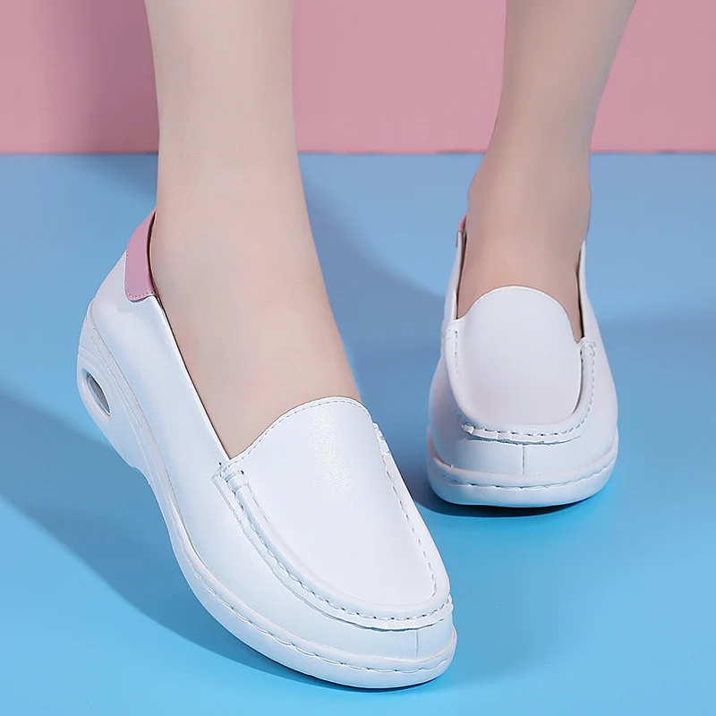 STRONGSHEN Women Casual Shoes Loafers Soft Nurse Shoes Walking Shoes Non-slip White Work Flats Breathable Comfort Cushion Shoes