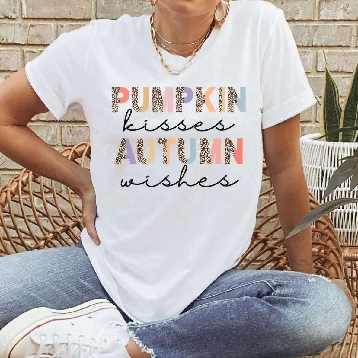 

Pumpkin Kisses Autumn Wishes Leopard T Shirt Halloween Thanksgiving