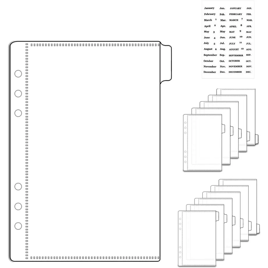 

12 A5 Binder Pocket Dividers with Tabs Zipless 5 x 8 Clear Cash Stuffing Envelopes Planner Inserts for 6 Ring Budgeting Accesso