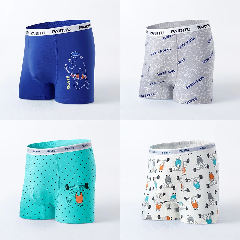 

4 Piece Boys Panties Cartoon Children's Shorts Boxers Cute Bear Underwear for Toddler Teenagers Cotton Underpants High Quality