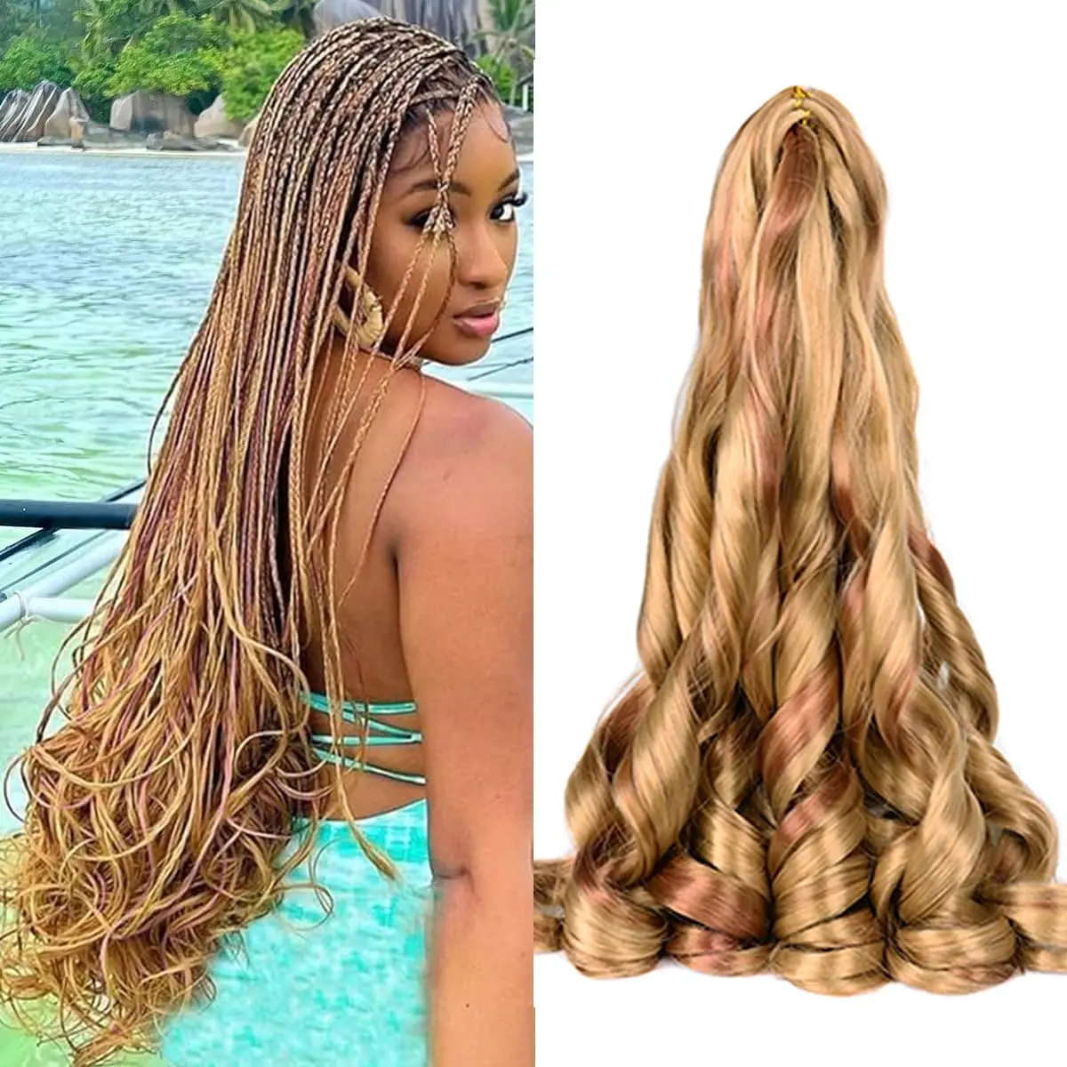 

French Curl Braids Hair 22“Loose Wave Bouncy Synthetic Spiral Curls Braiding Hair Extensions Ombre Pre Stretched Hair For Women