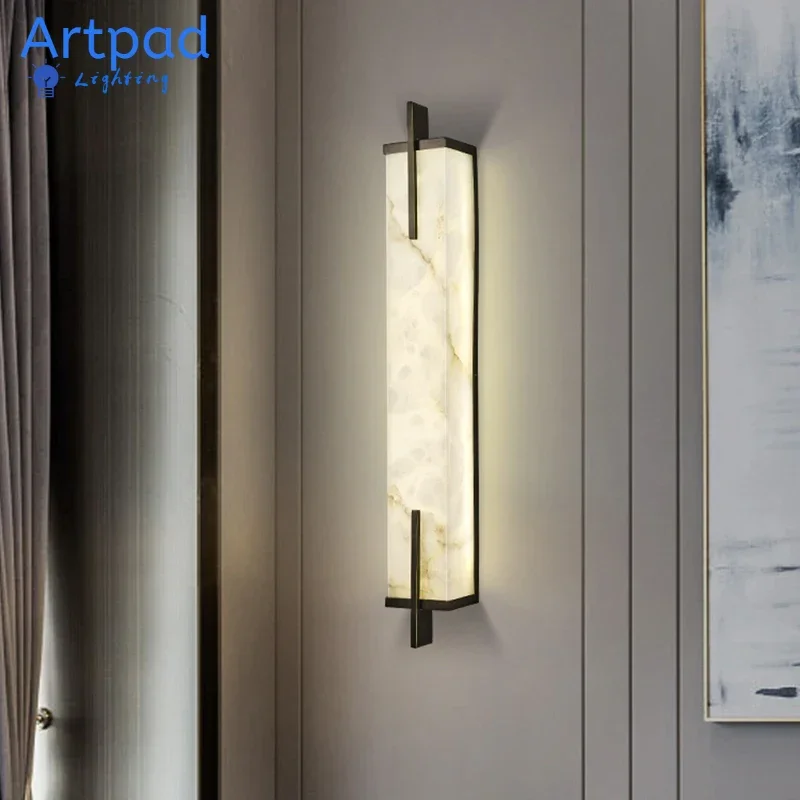 

Modern Marble Wall Lamp Strip Shape Solid Brass Decorative Light for Mirror Bedroom Hallway Bedside Living Room Background Wall