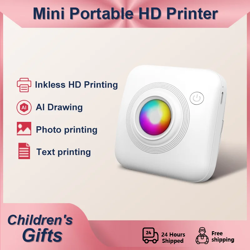 Mini Portable Printer Thermal Printer HD Photo Printing  Toys for Girls Boys Birthday Gifts Self-Adhesive Label Wireless Bluetoo