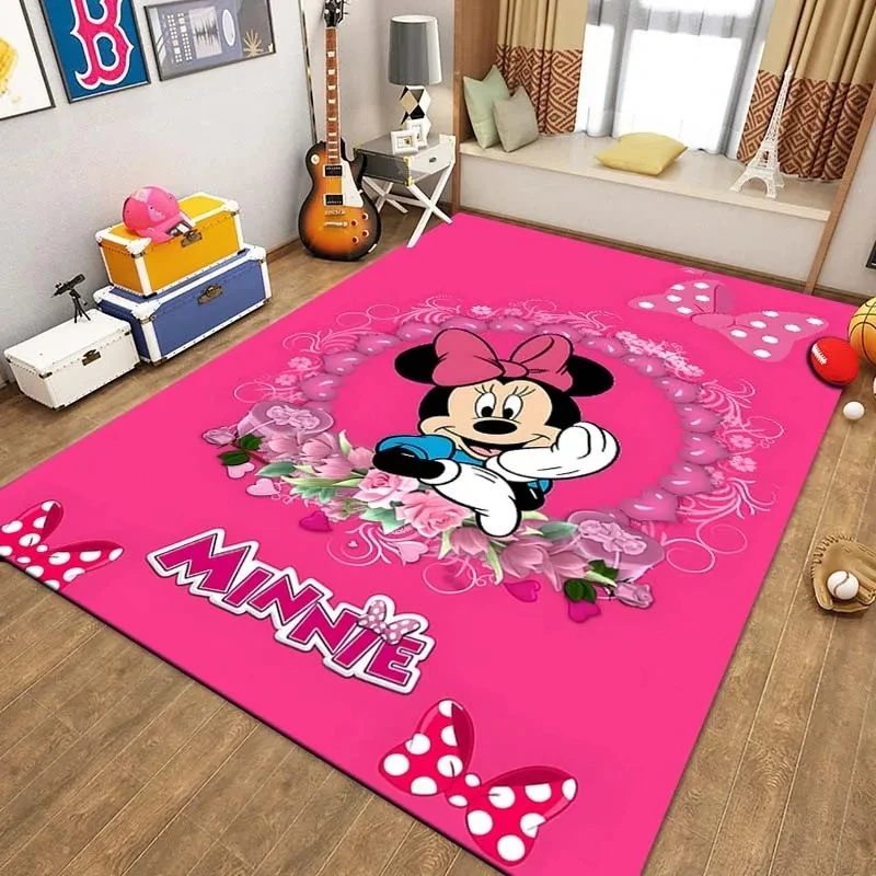 MINISO Disney Minnie Mouse Cartoon Carpet for Living Room Children's Bedroom Mats Sofa Doormat Floor Home Decor Anti Slip Mat