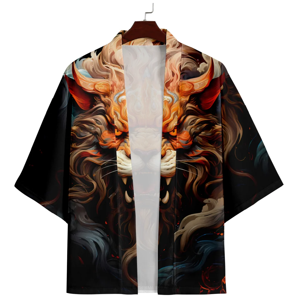 

Anime Lion Print Japanese Kimono Streetwear Men Women Cardigan Haori Harajuku Traditional Beach Yukata Plus Size 5XL 6XL