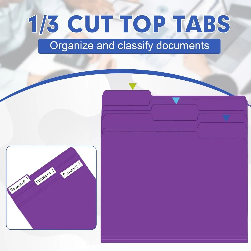 30 Pack 1/3 Cut Tab File Folders, Letter Size, Purple, Organize Documents Efficiently view 3