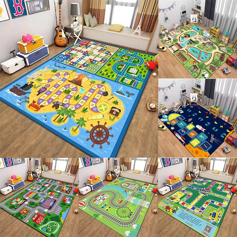 Kids Game Patterned Area Rug Artistic Flying Chess Traffic Track Print Carpet Soft Floor Mat For Children's Room Playroom