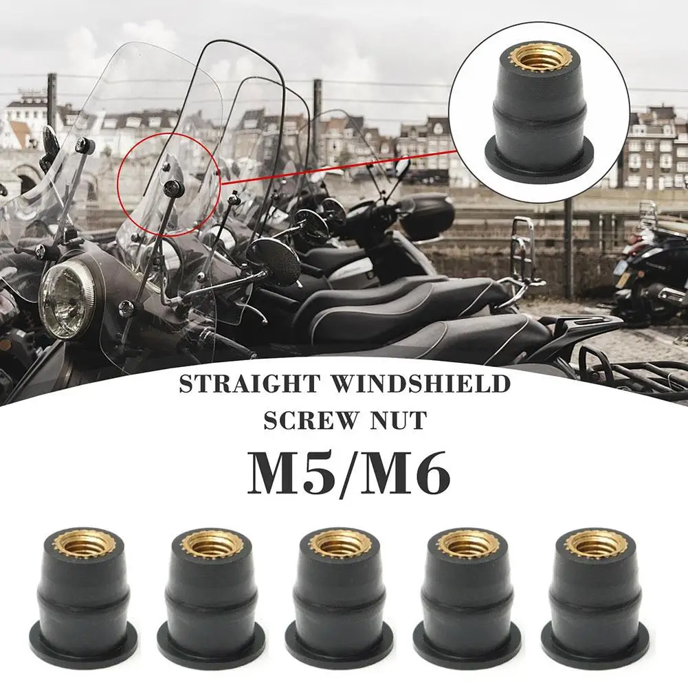 10 Pcs Rubber Well Nuts with M5 M6 Brass Insert 4mm Fairing Wellnuts 6mm Windscreen Metric Windshield Fasteners 5mm Motorcy I7P0