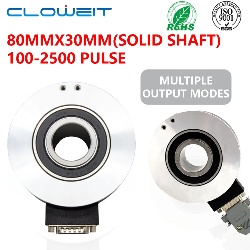 Cloweit 80mm Incremental Rotary Encoder 30mm Hollow Shaft Photoelectric Optical Switches 10-1024-2500 PPR 5-24VDC