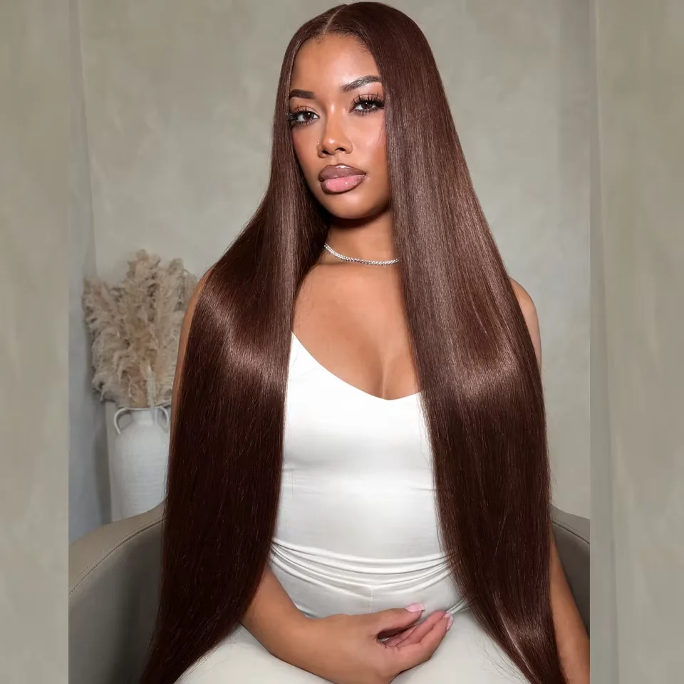Long #4 Chocolate Brown Bone Straight Wigs 13x4 13x6 Hd Lace Frontal Pre Plucked Baby Hair Colored Lace Wigs For Women 18-46 Inch