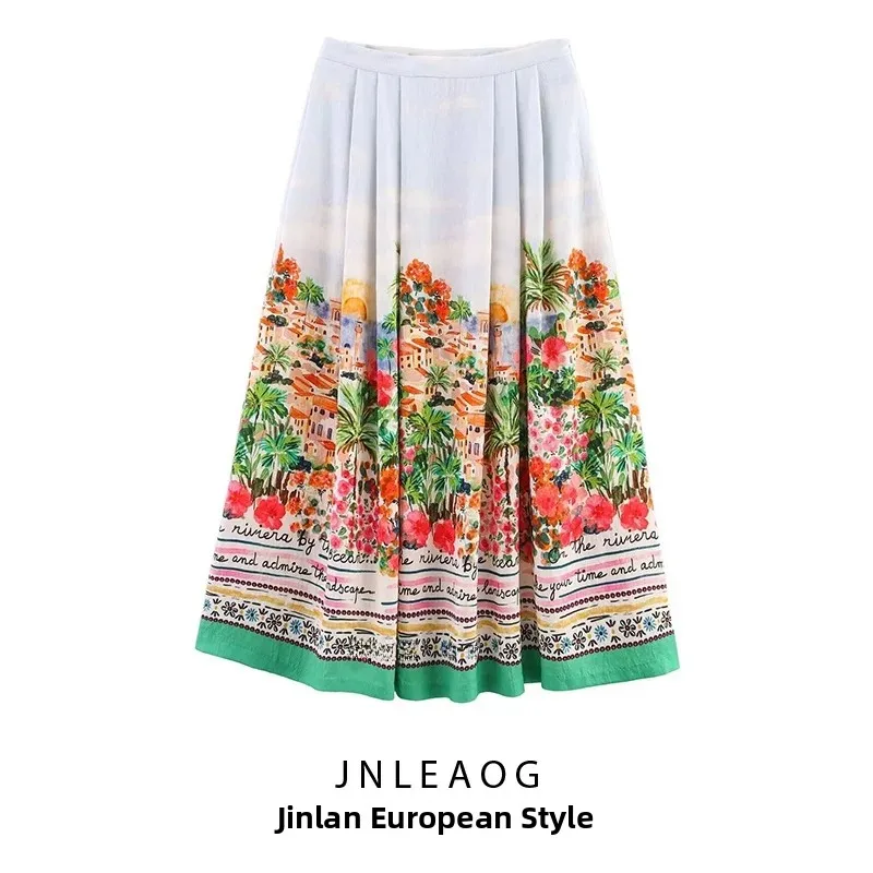 Fashionable Versatile Print Half Skirt for Women with  Standard Fit Casual Polyester Skirt mid Waist Zipper Style