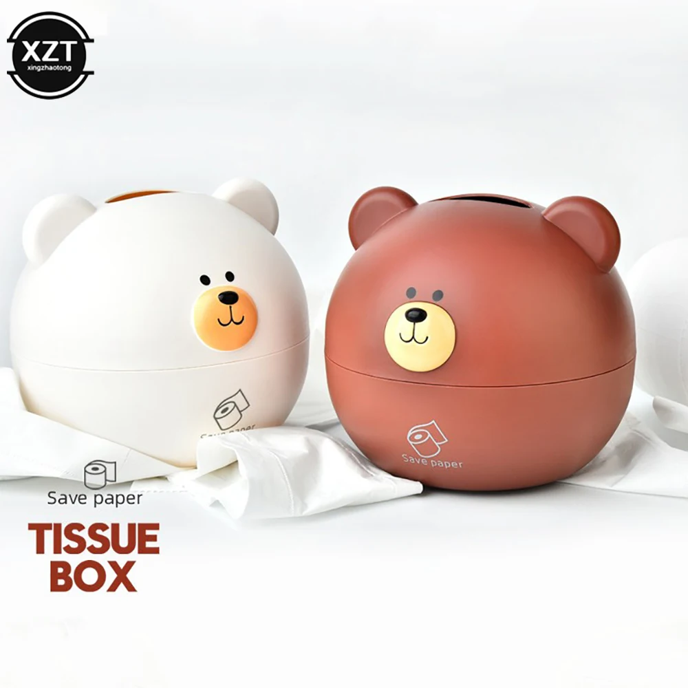 Cute Bear Tissue Box Nordic Roll Paper Pumping Paper Storage Round Container Towel Napkin Holder Remote Control Living Room