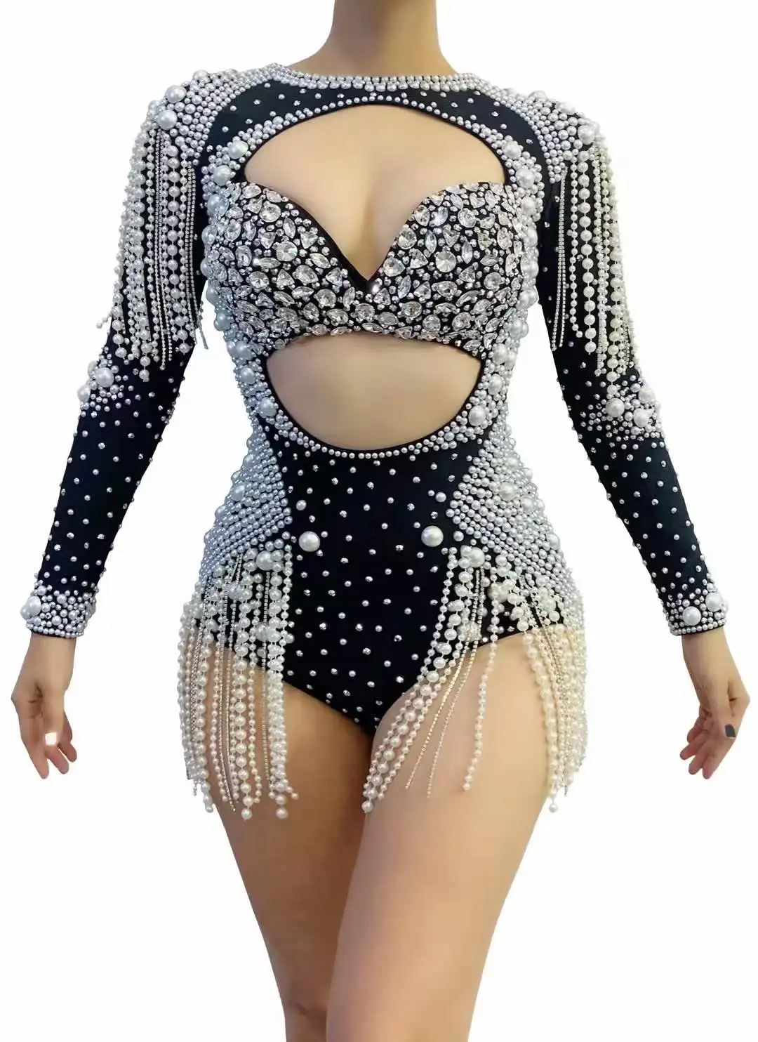 Wspaniałe całe z koralików body z kryształami górskimi dla kobiet urodziny królowej występ na scenie piosenkarz luksusowy kostium fotograficzny