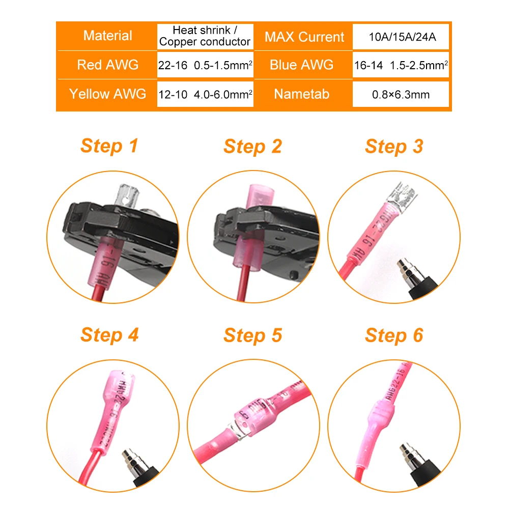 50PCS/25set MDD/FDD Splice Insulated Heat Shrink Spade Crimp Terminal Kit Male Female Butt Quick Electrical Cable Wire Connector - Image 4