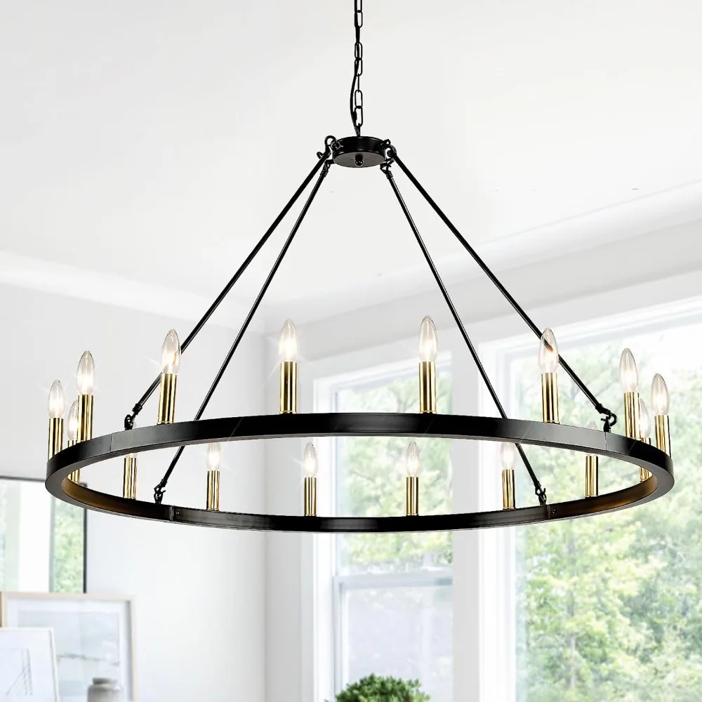 16-Light Wagon Wheel Chandelier Farmhouse, 43" Extra Large Chandeliers for High Ceilings, Round Chandeliers for Dinning Room