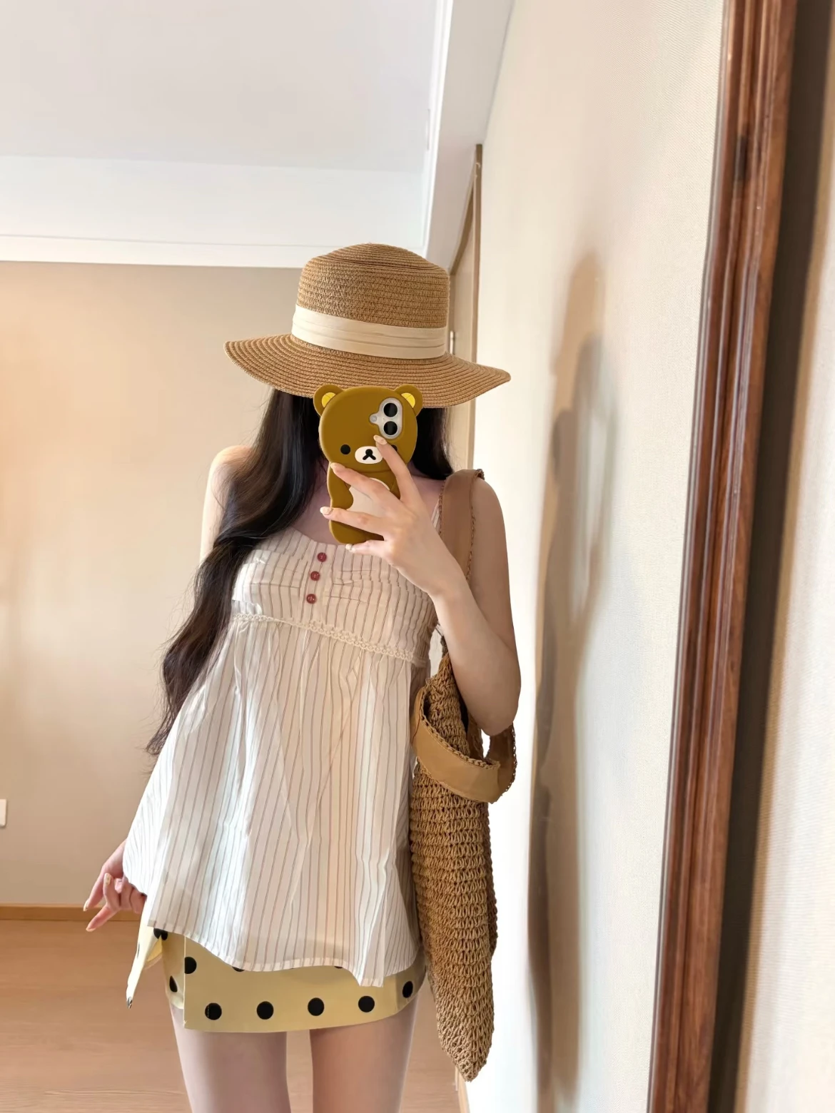

Sweet Style Two-Piece Set Stripe Halter Top Women Summer Polka Dot Slimming Skirt Outfit Casual Fashion Ensemble