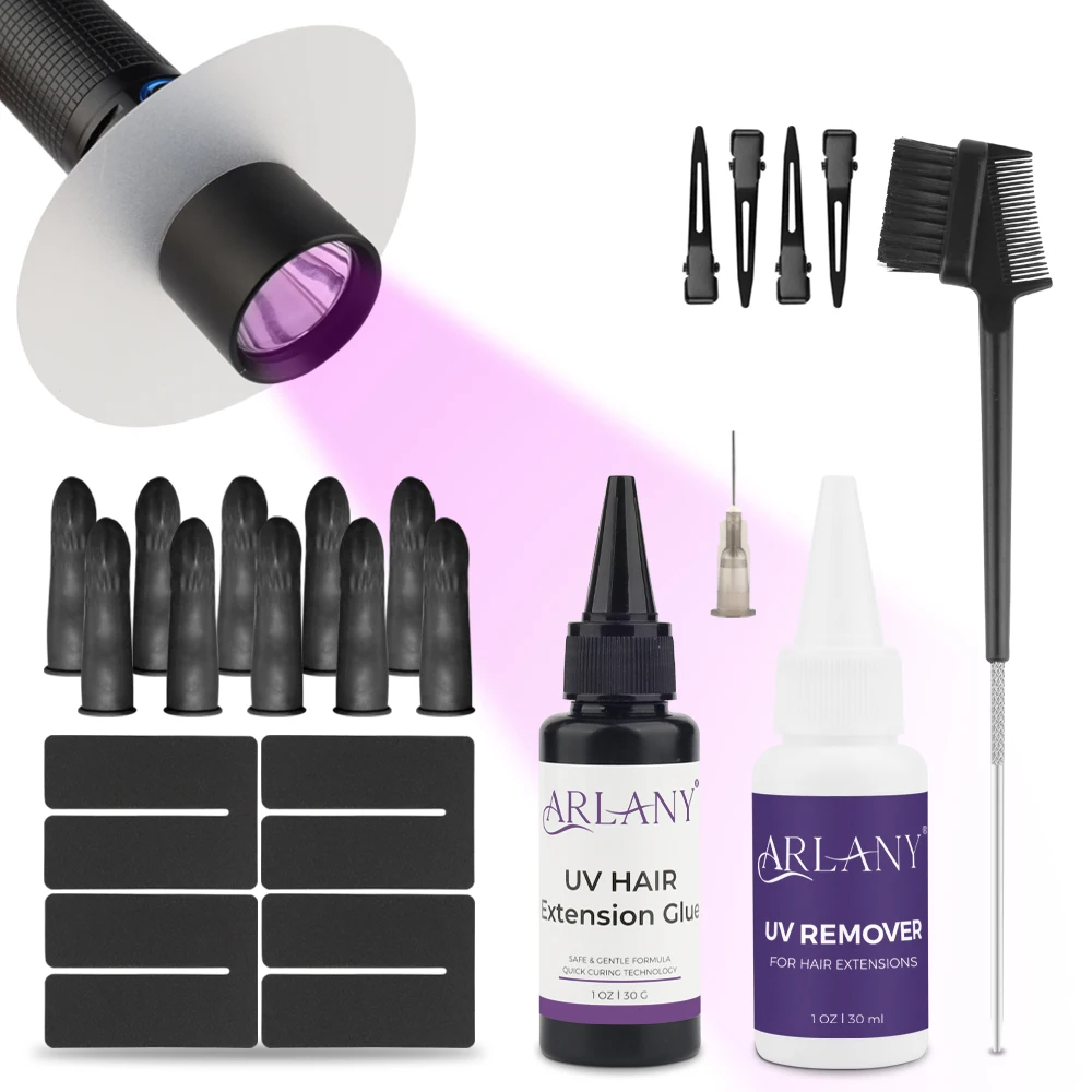 arlany-3-5s-curing-uv-glue-hair-extensions-system-tools-kit-30g-uv-glue-with-30ml-hair-bonding-glue-remover-20w-uv-led-lamp