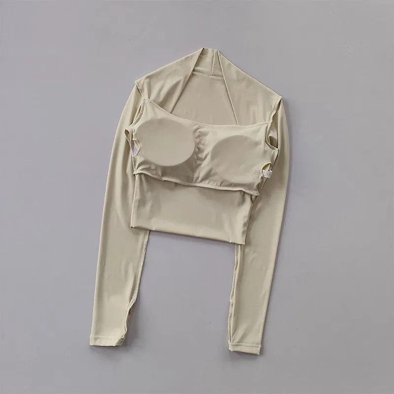 Women's Sexy Quick-Drying Yoga Clothes Fitness Running Suit Waist Slimming Casual Sports with Breast Pads Yoga Shirts