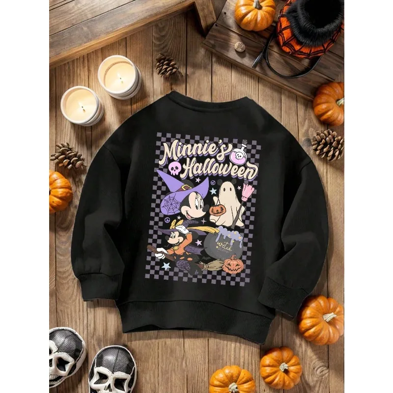 디즈니 할로윈이 여기에 있습니다! 호박과 마녀 요소가 돋보이는 유니섹스 스타일 크루넥 가을/겨울 풀오버 스웨트셔츠