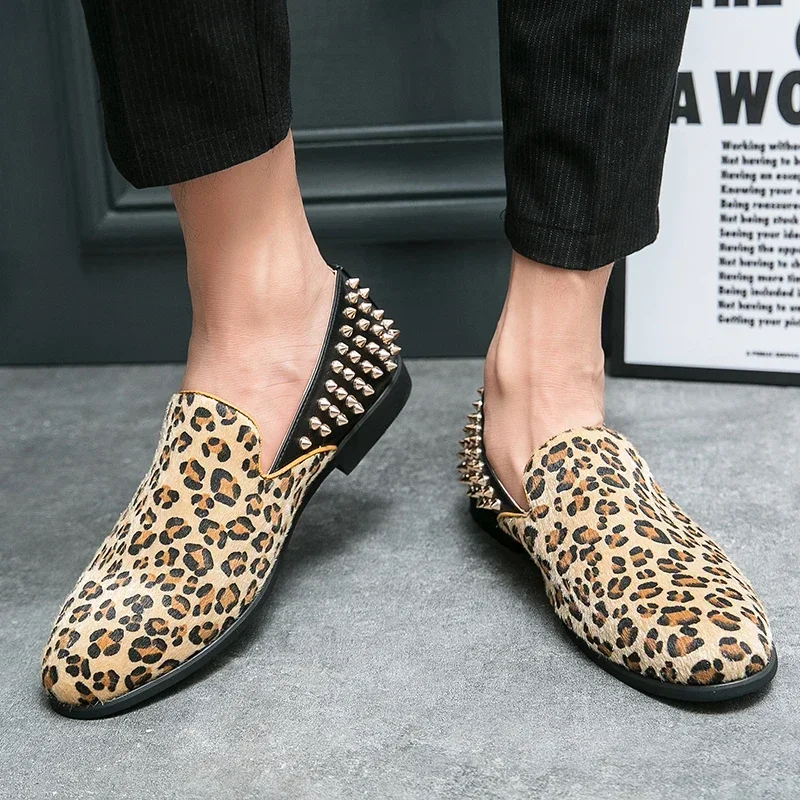 Mens Luxury Big Size 38-48 Leopard Print Formal Dress Shoes Pointed Top Evening Party Shoes for Men Stylish Boy Yellow Sneakers image 3